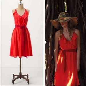 Anthropologie red / orange silk dress - girls from savoy - size 6